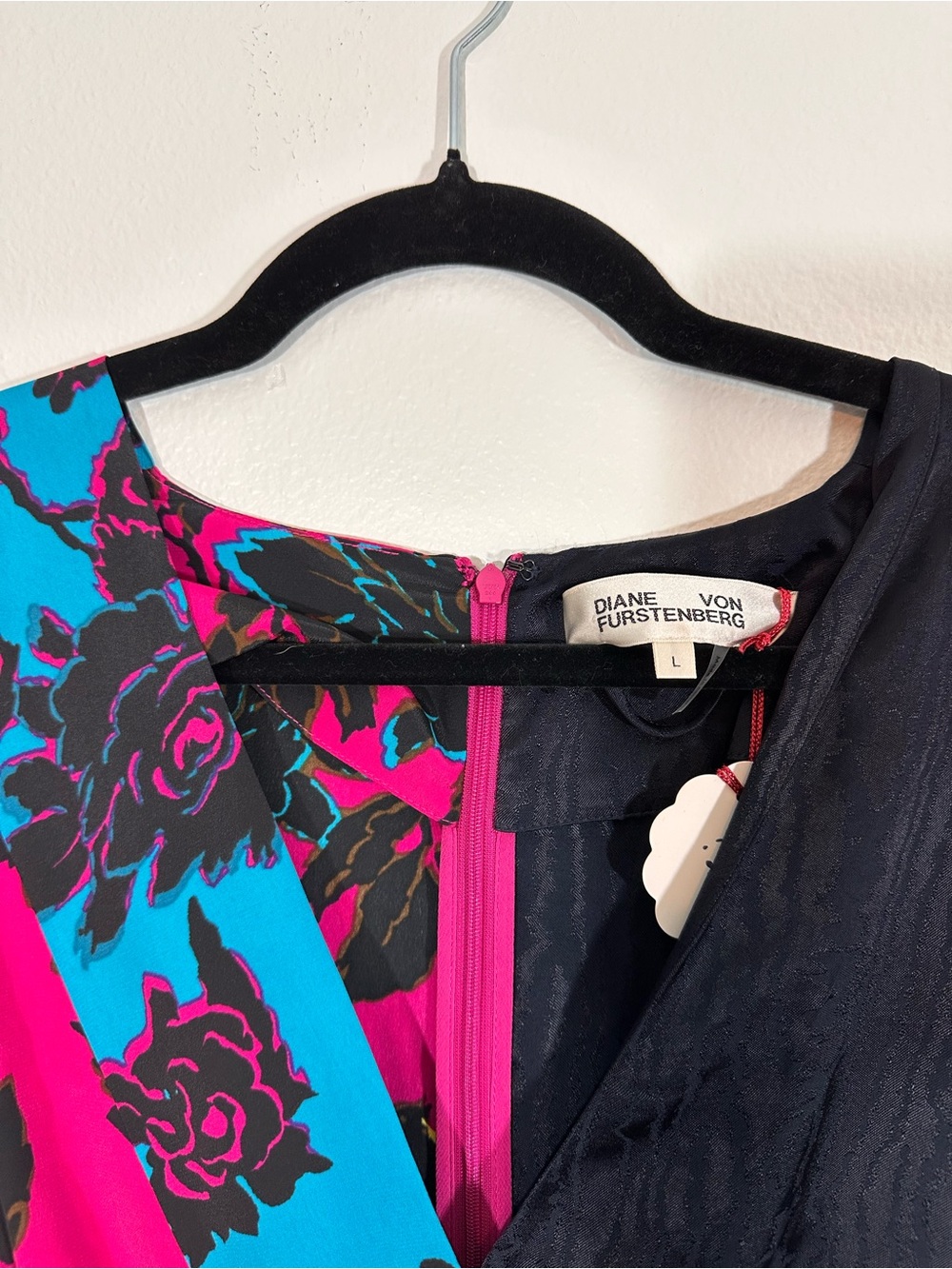Diane Von Furstenberg Fuchsia & Turquoise Floral One-Shoulder Dress